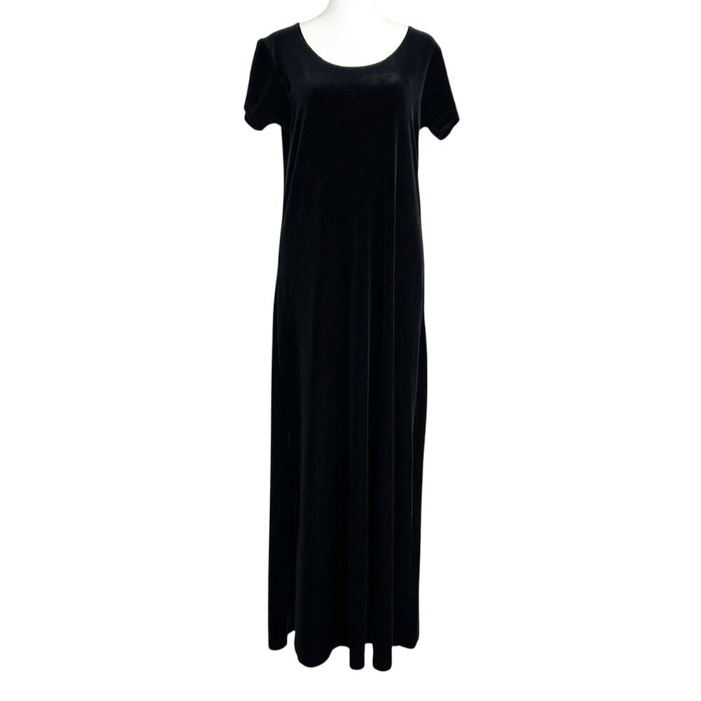 Cassini Vintage Velvet Black Short‎ Sleeve Maxi Dress (M)